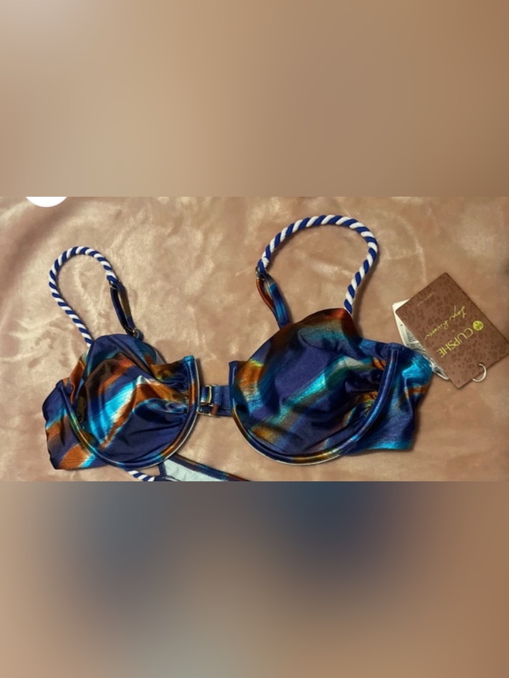 NWT Cupshe Lexi Rivera Blue Bronze Underwire Bikini Top - Women Swim Large L - Picture 2 of 3